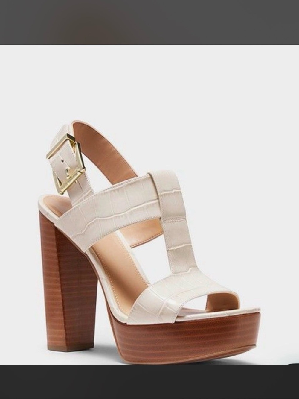 Michael Kors Crocodile-Embossed Leather Platform Sandal — Cream